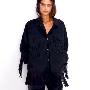 Zara Fringe Faux Suede Overshirt/Jacket
